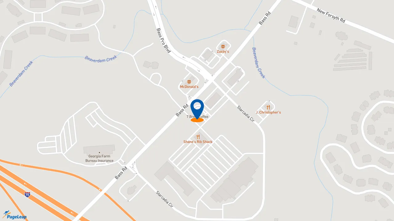 https://pageleap.com map showing location of 7 Brew Coffee in Macon.