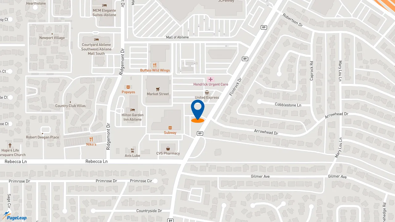https://pageleap.com map showing location of 7 Brew Coffee in Abilene.