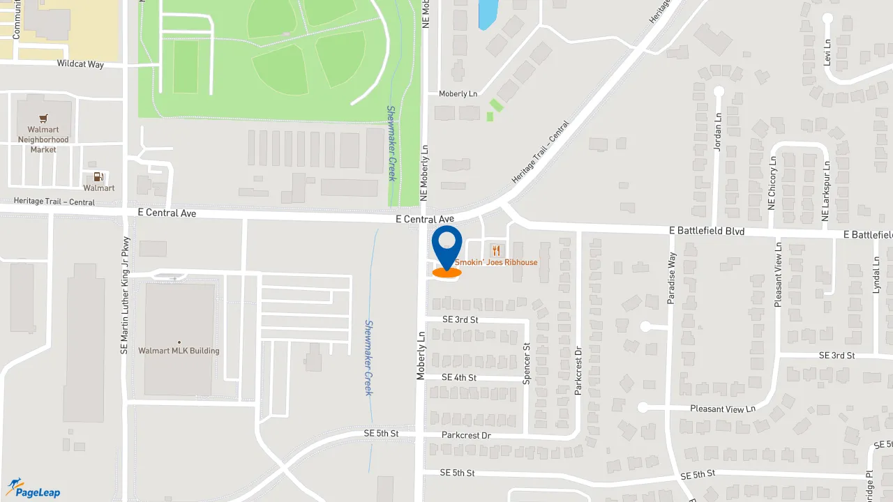 https://pageleap.com map showing location of 7 Brew Coffee in Bentonville.