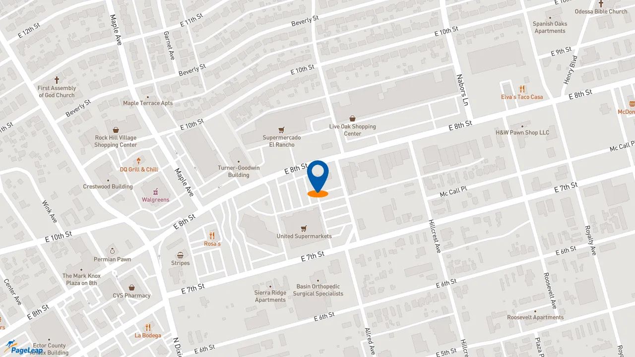 https://pageleap.com map showing location of 7 Brew Coffee in Odessa.