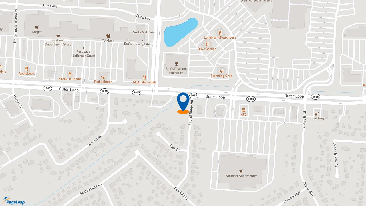 https://pageleap.com map showing location of 7 Brew Coffee in Louisville.