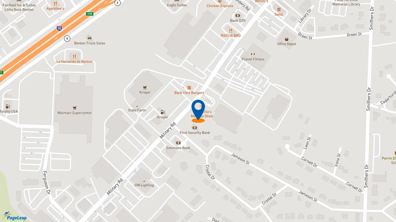 https://pageleap.com map showing location of 7 Brew Coffee in Benton.