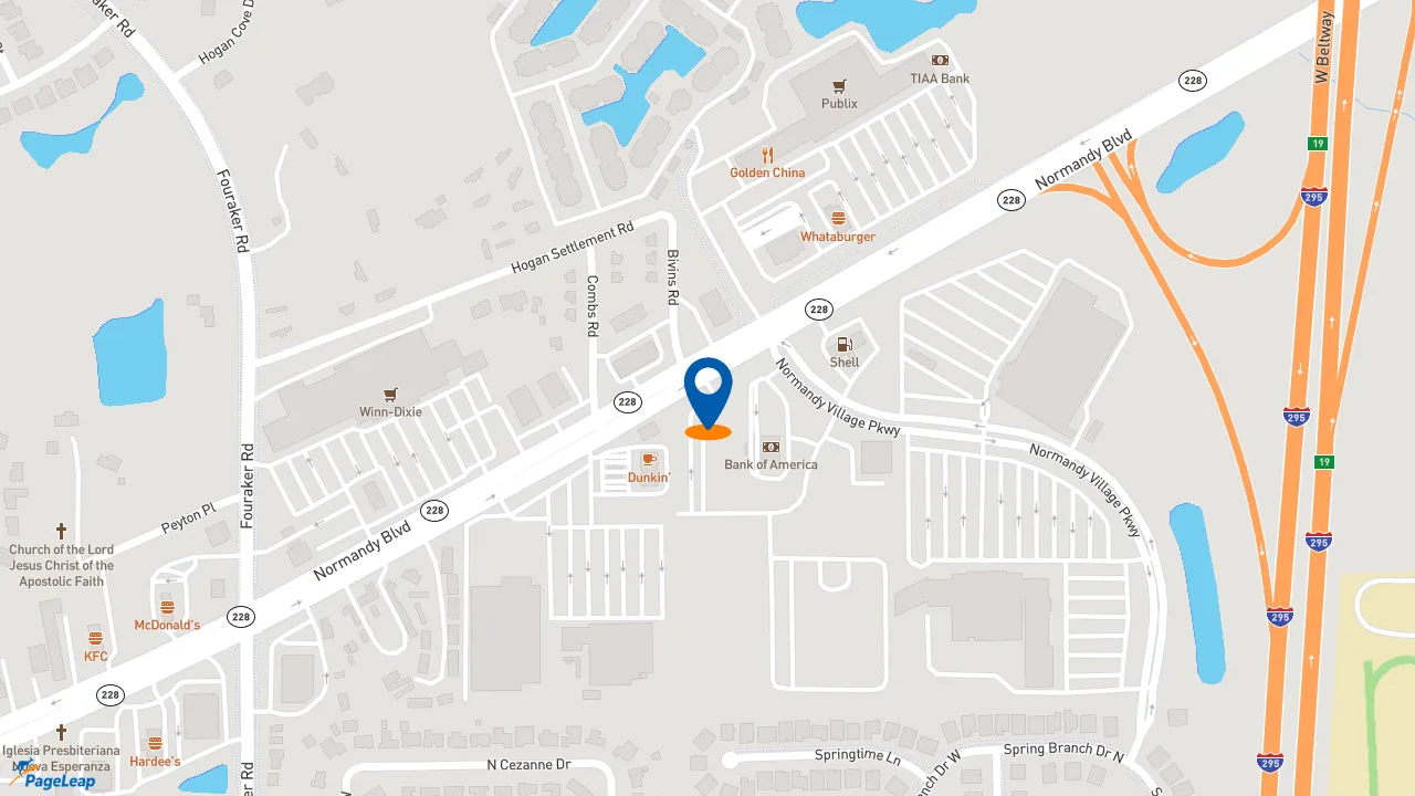 https://pageleap.com map showing location of 7 Brew Coffee in Jacksonville.
