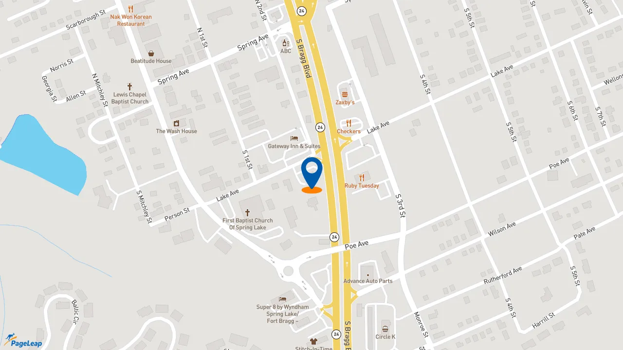 https://pageleap.com map showing location of 7 Brew Coffee in Spring Lake.