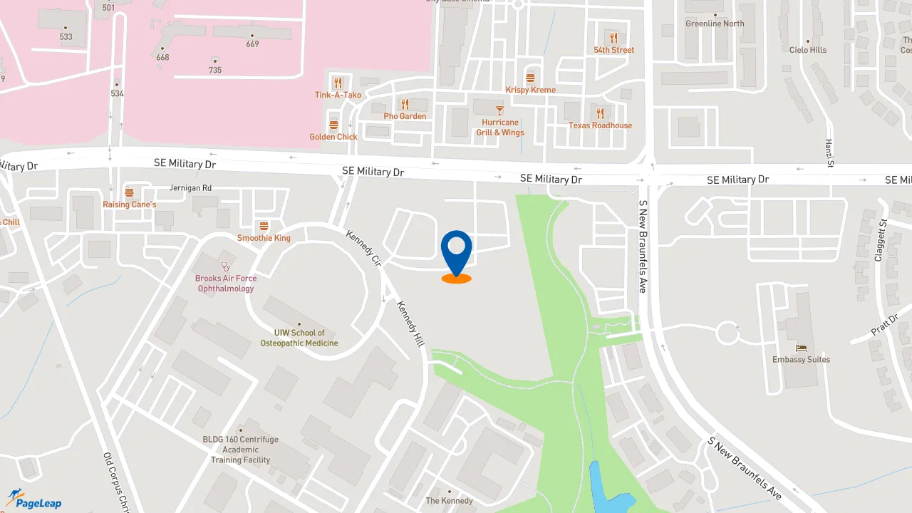 https://pageleap.com map showing location of 7 Brew Coffee in San Antonio.