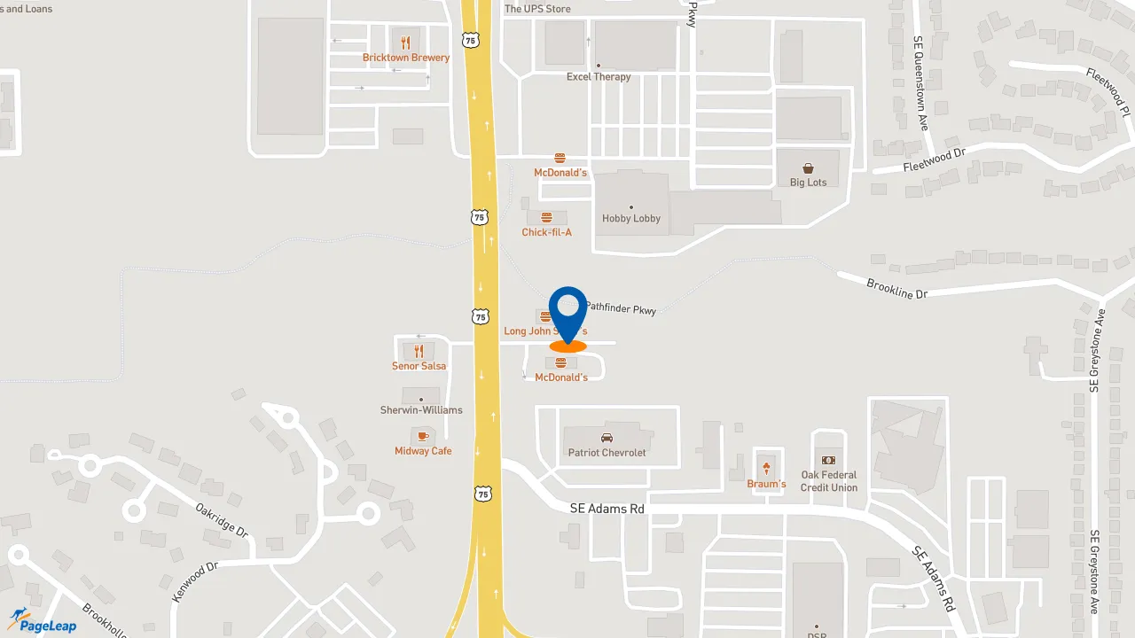 https://pageleap.com map showing location of 7 Brew Coffee in Bartlesville.
