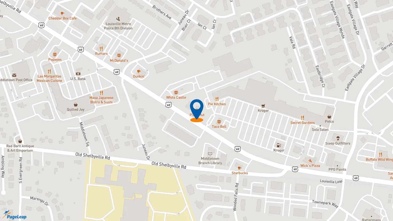 https://pageleap.com map showing location of 7 Brew Coffee in Middletown.
