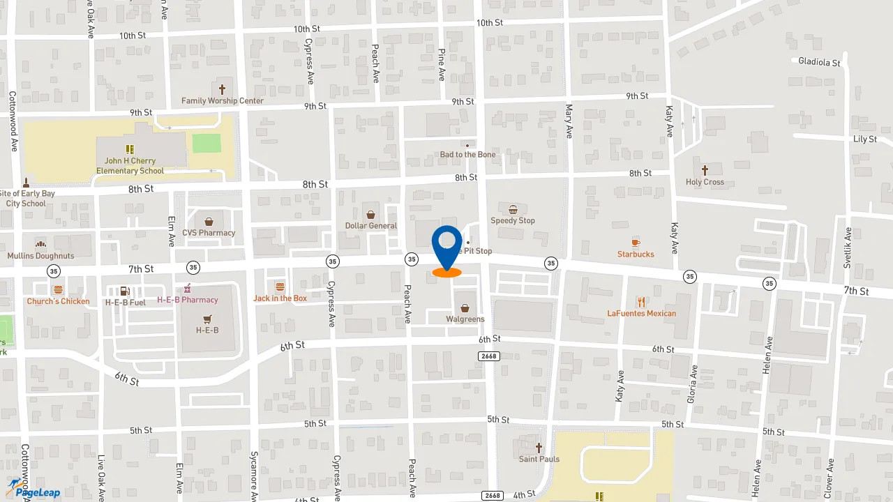 https://pageleap.com map showing location of 7 Brew Coffee in Bay City.