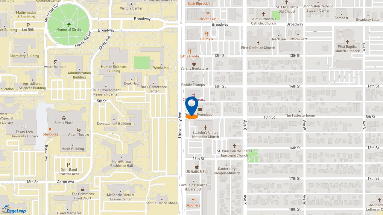 https://pageleap.com map showing location of 7 Brew Coffee in Lubbock.