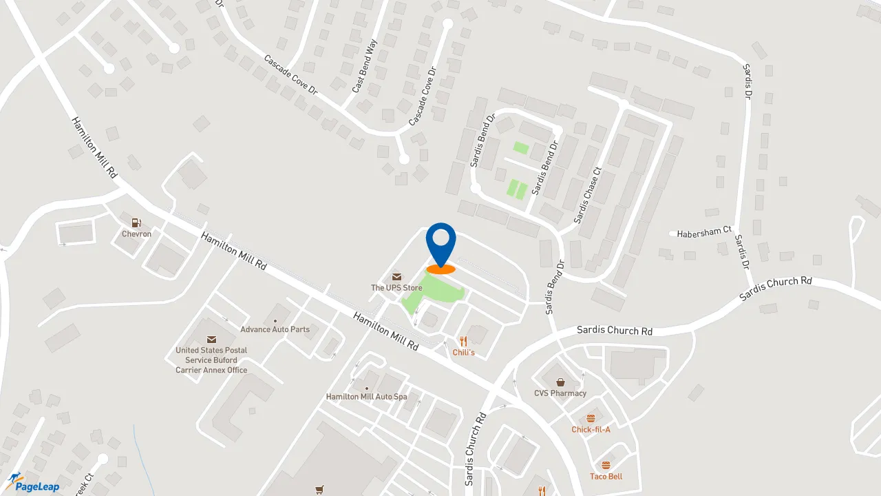 https://pageleap.com map showing location of American Deli in Buford.