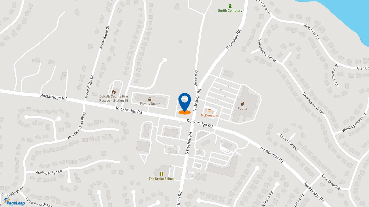 https://pageleap.com map showing location of American Deli in Stone Mountain.
