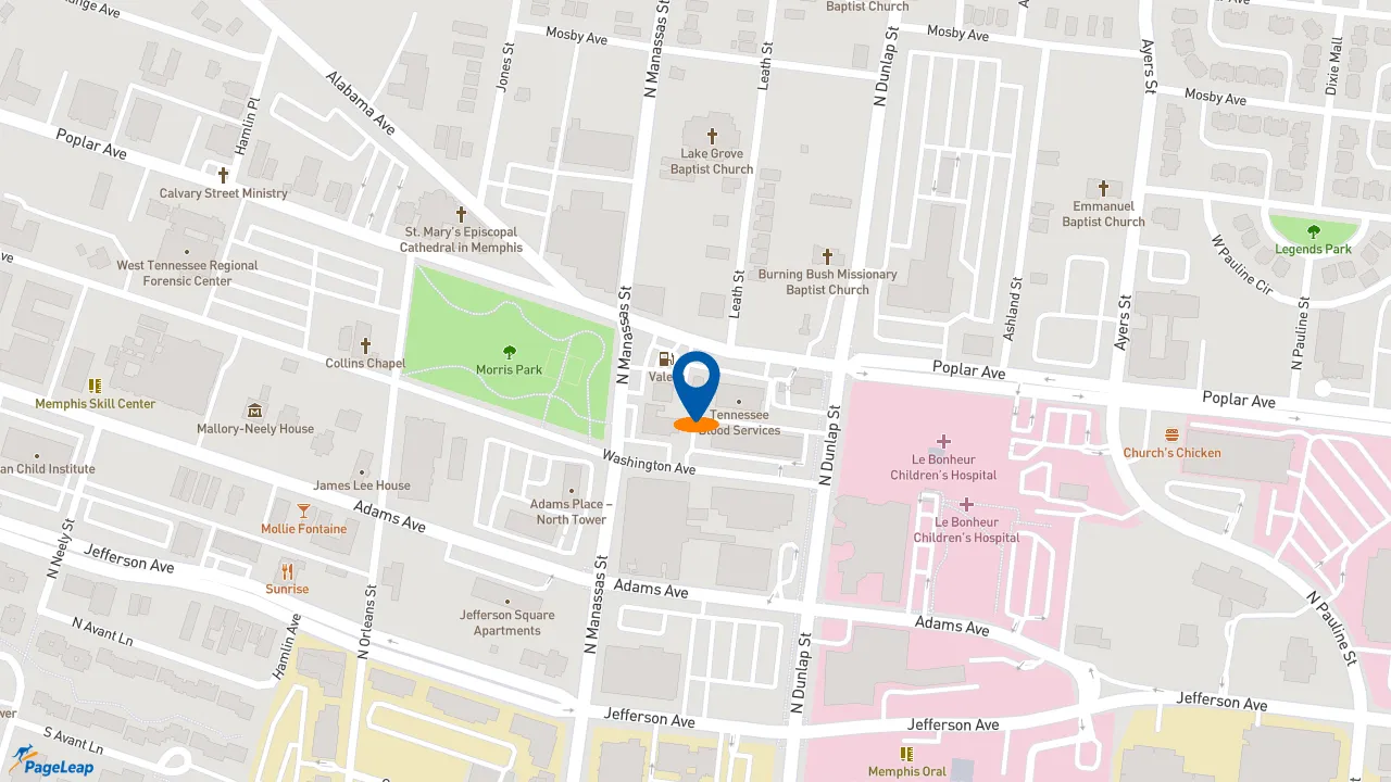 https://pageleap.com map showing location of American Deli in Memphis.
