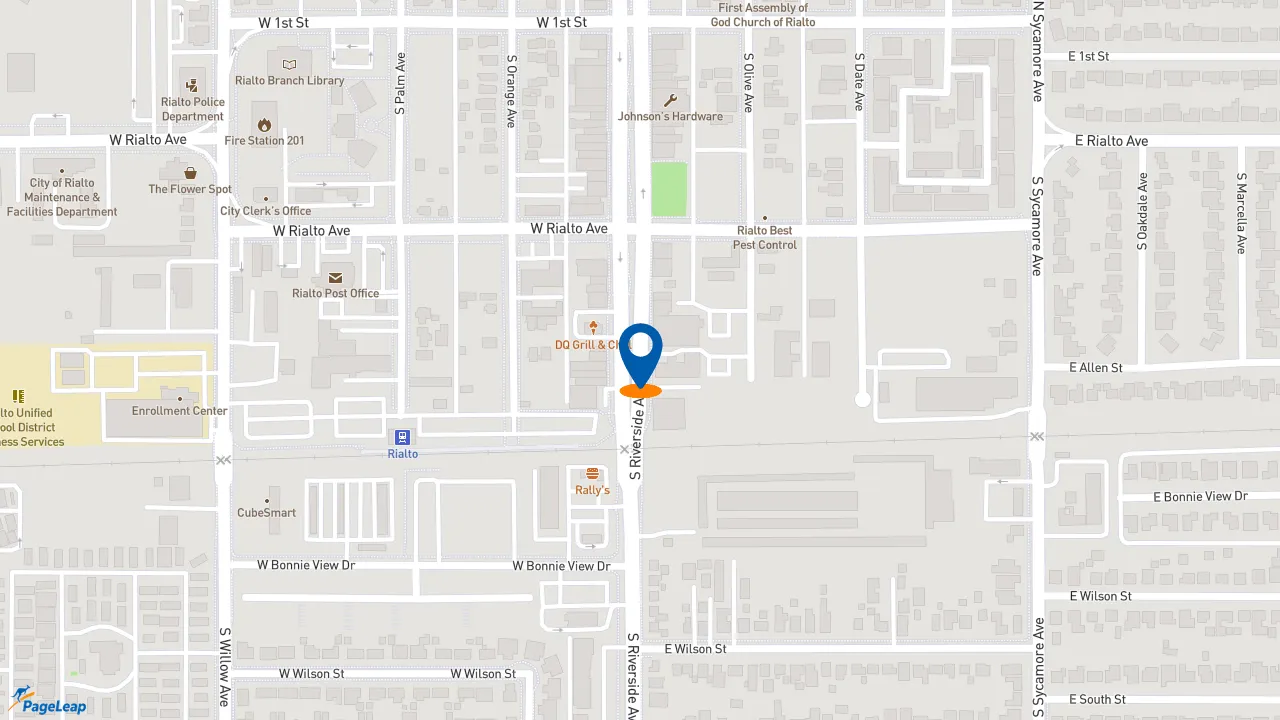 https://pageleap.com map showing location of AutoCare &amp; Brakes in Rialto.