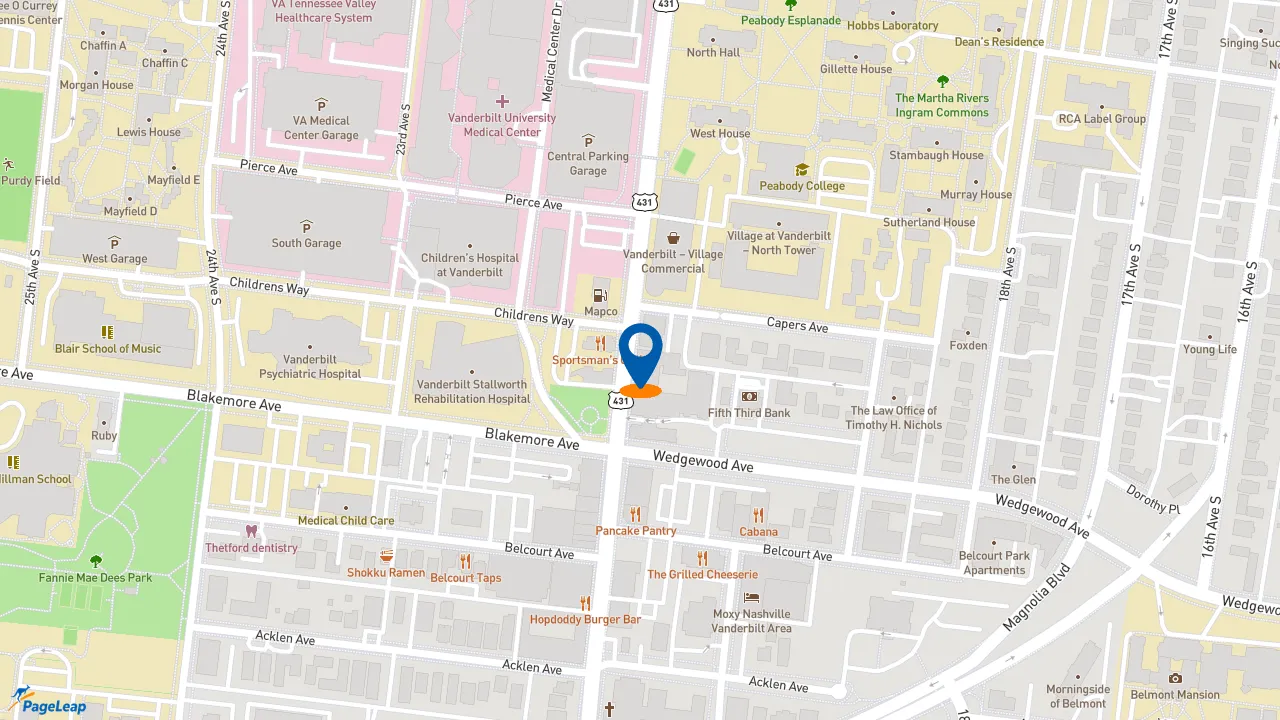 https://pageleap.com map showing location of Bad Ass Coffee of Hawaii in Nashville.