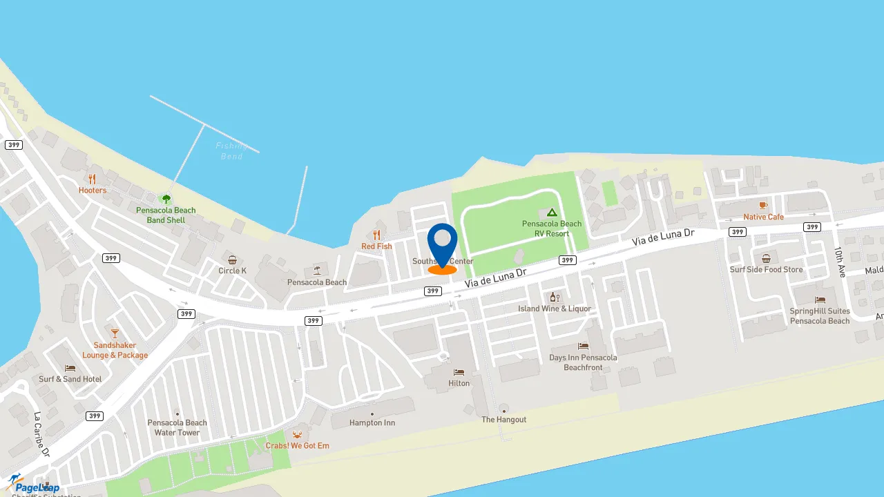 https://pageleap.com map showing location of Bad Ass Coffee of Hawaii in Gulf Breeze.