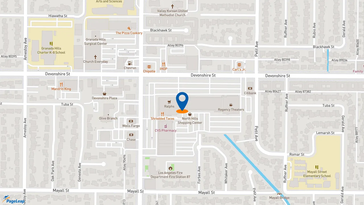 https://pageleap.com map showing location of Baja Fresh in Granada Hills.