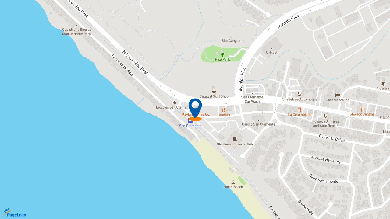 https://pageleap.com map showing location of Beach Hut Deli in San Clemente.