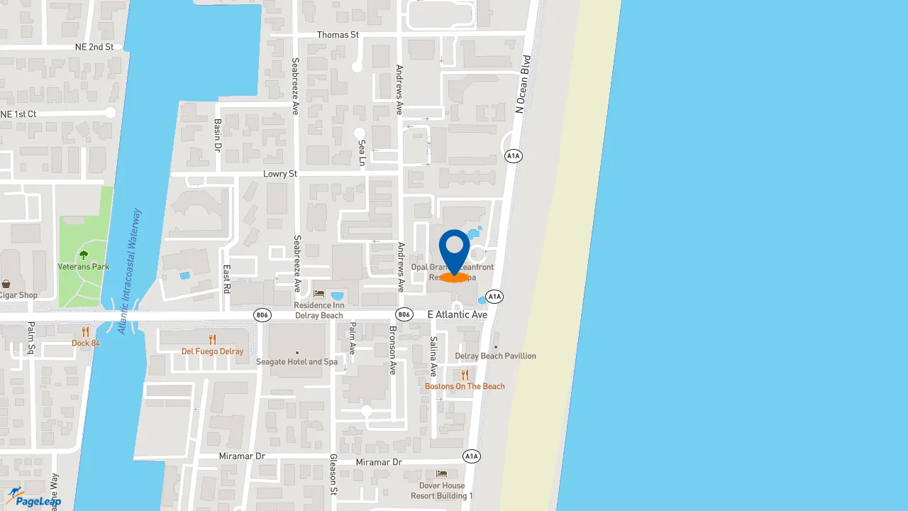https://pageleap.com map showing location of Beach Market Cafe - Opal Grand Resort &amp; Spa in Delray Beach.