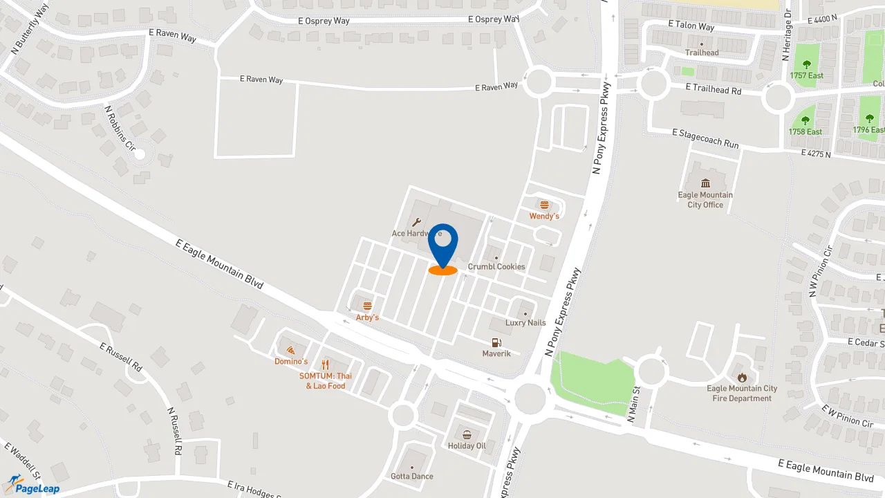 https://pageleap.com map showing location of Beans &amp; Brews Coffeehouse in Eagle Mountain.