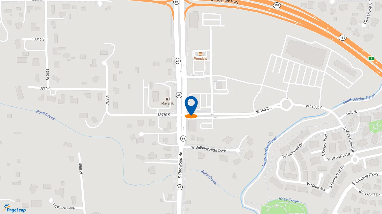 https://pageleap.com map showing location of Beans &amp; Brews Coffeehouse in Bluffdale.