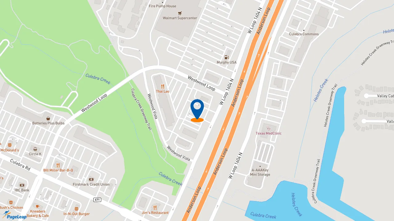https://pageleap.com map showing location of Beans &amp; Brews Coffeehouse in San Antonio.