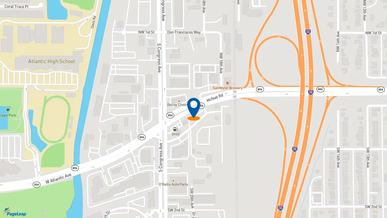 https://pageleap.com map showing location of Bears Food Shack in Delray Beach.