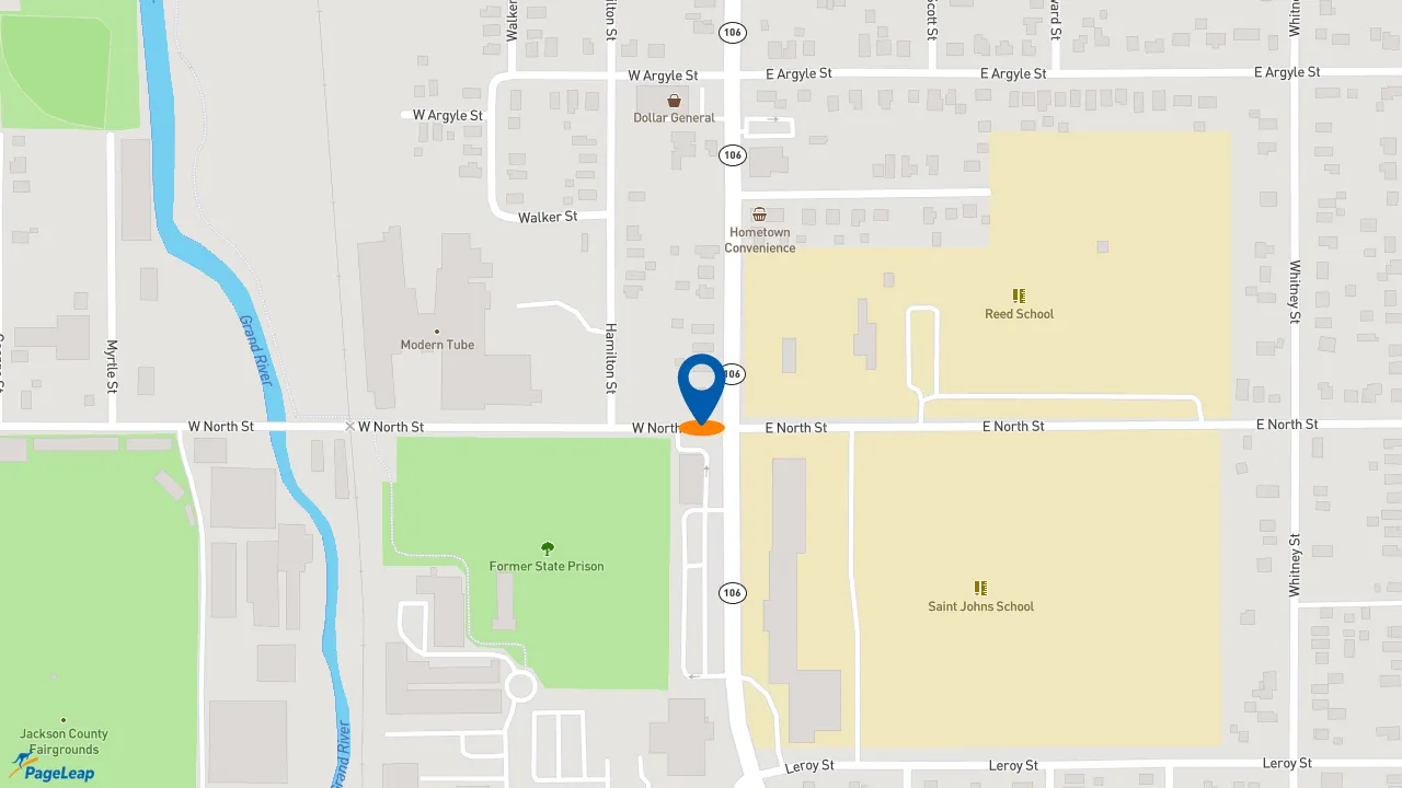 https://pageleap.com map showing location of BIGGBY COFFEE in Jackson.
