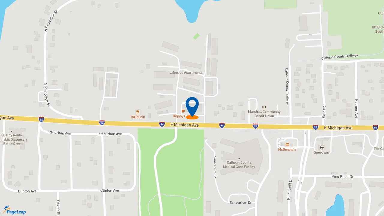 https://pageleap.com map showing location of BIGGBY COFFEE in Battle Creek.
