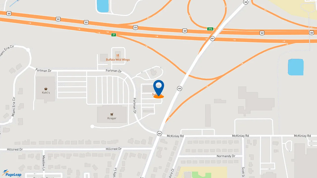 https://pageleap.com map showing location of BIGGBY COFFEE in Saint Marys.