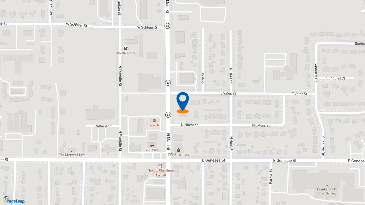 https://pageleap.com map showing location of BIGGBY COFFEE in Frankenmuth.