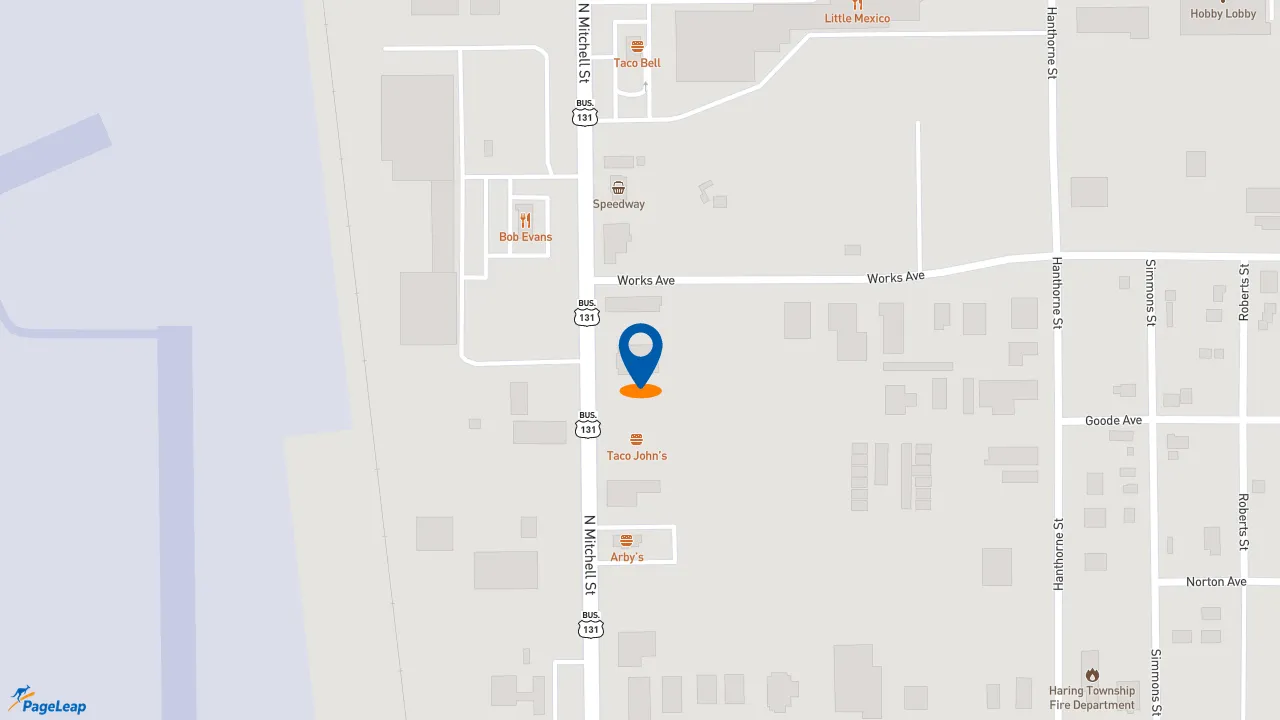 https://pageleap.com map showing location of Biggby Coffee in Cadillac.