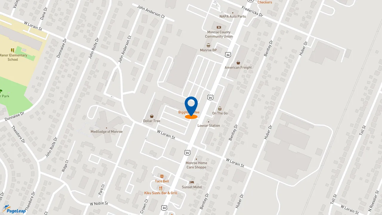 https://pageleap.com map showing location of BIGGBY COFFEE in Monroe.
