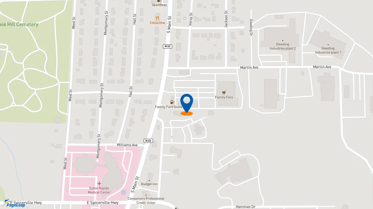 https://pageleap.com map showing location of BIGGBY COFFEE in Eaton Rapids.