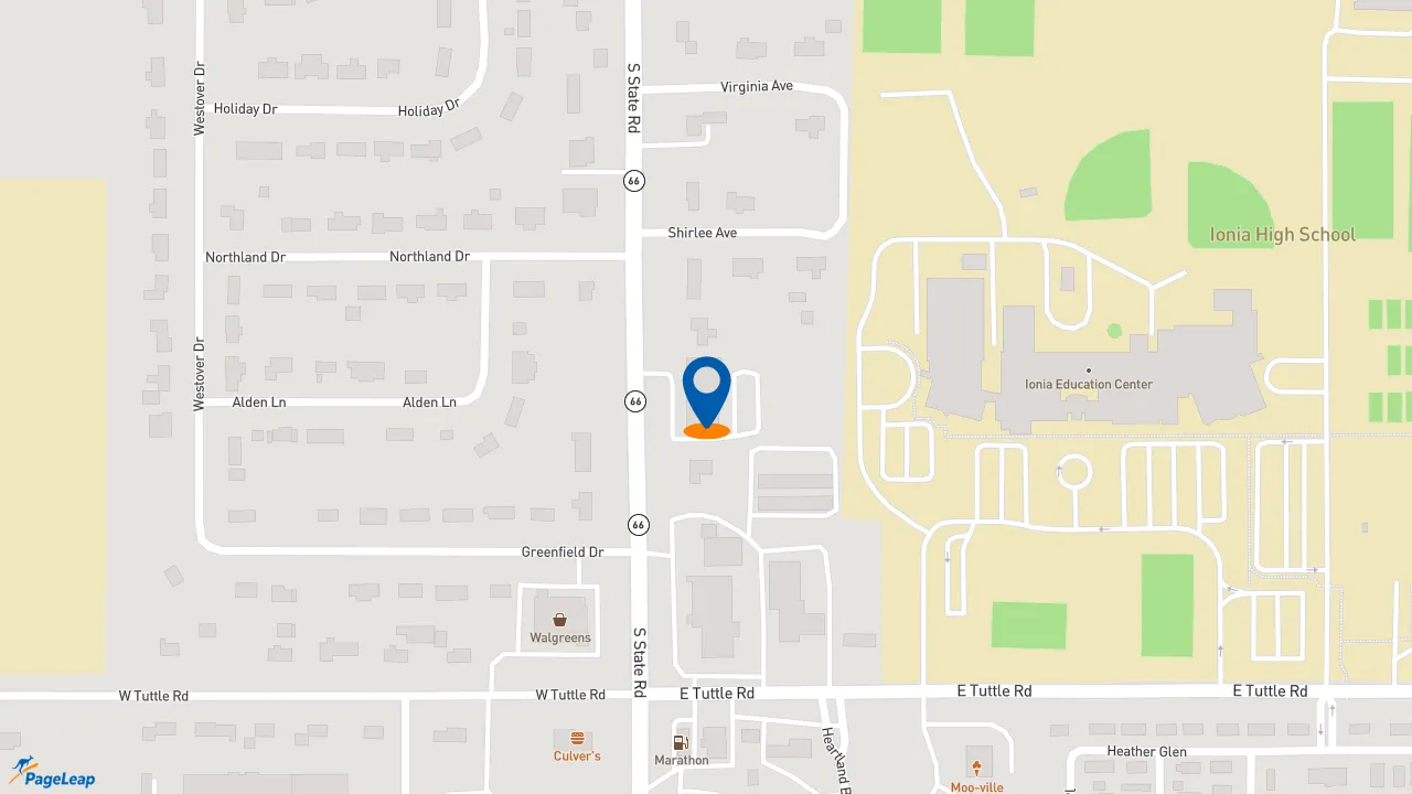 https://pageleap.com map showing location of BIGGBY COFFEE in Ionia.