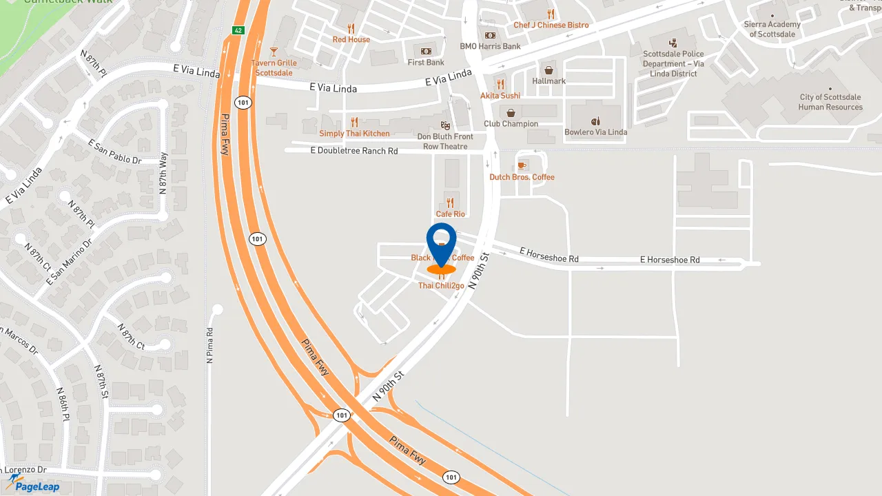 https://pageleap.com map showing location of Black Rock Coffee Bar in Scottsdale.