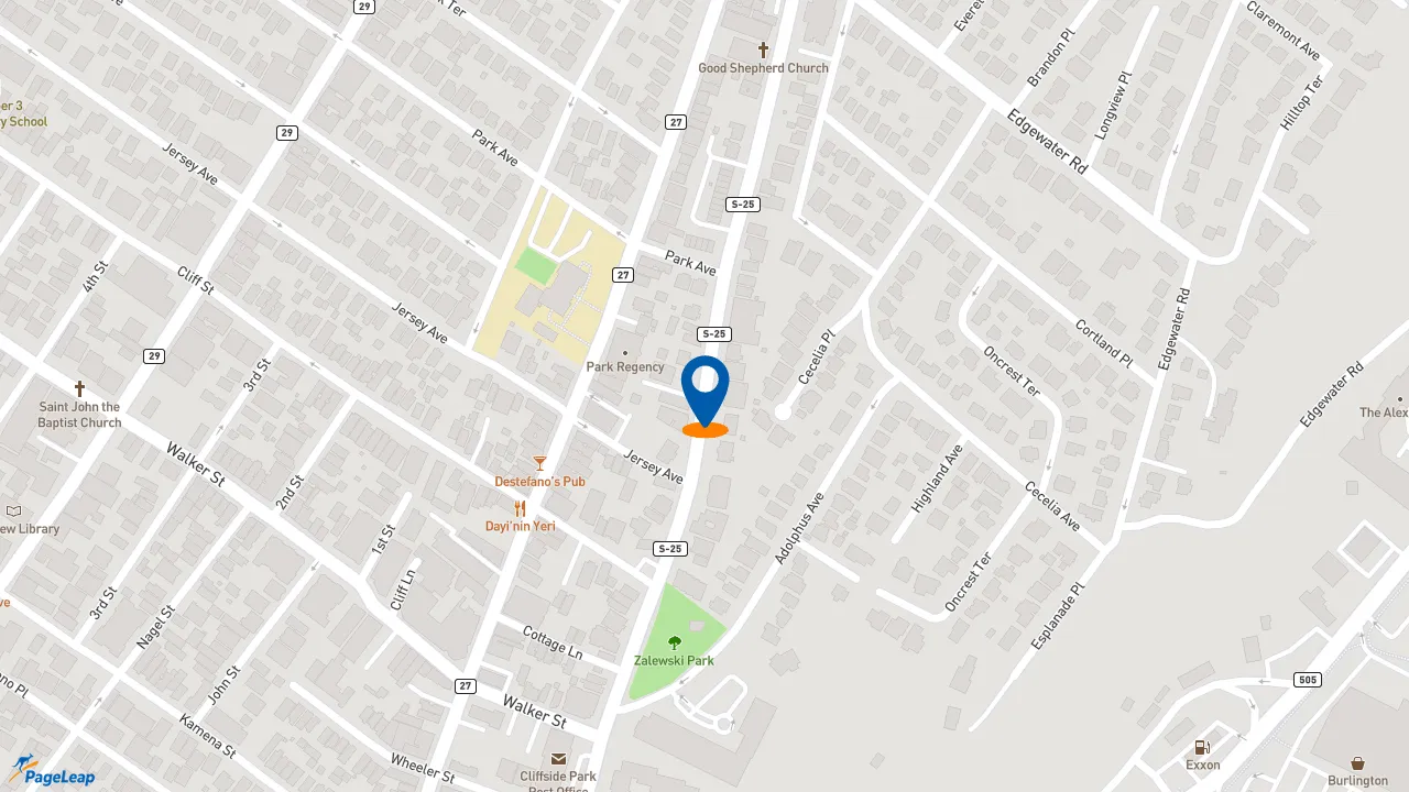 https://pageleap.com map showing location of Blimpie in Cliffside Park.