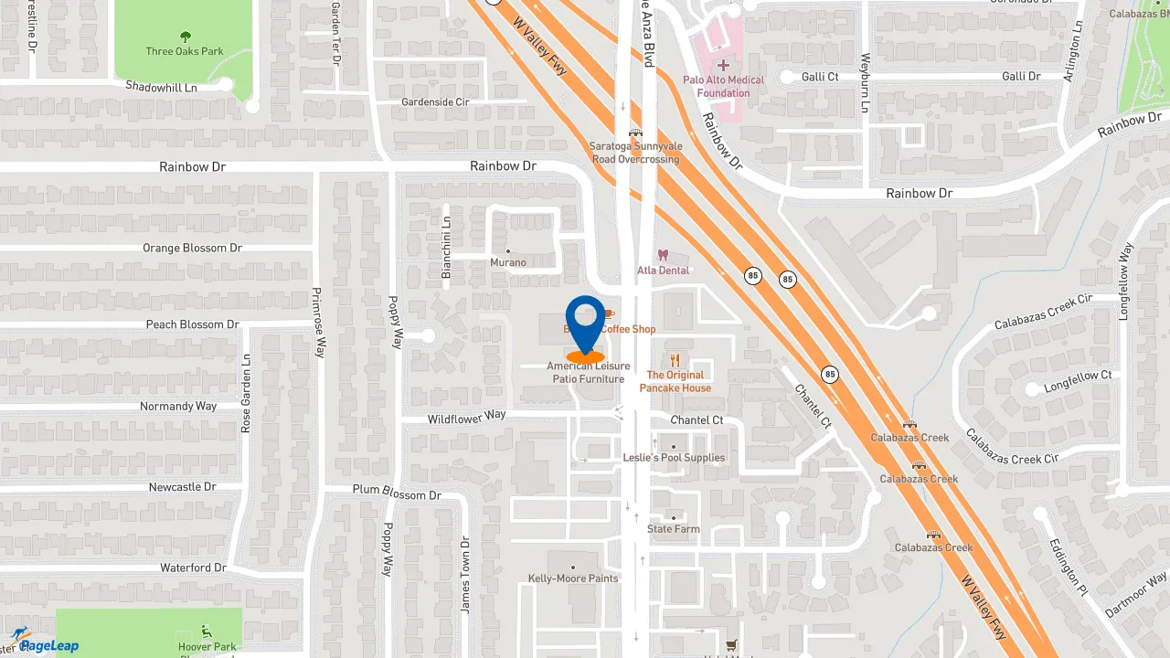 https://pageleap.com map showing location of Bobbi&#039;s Coffee Shop &amp; Cafe in Cupertino.