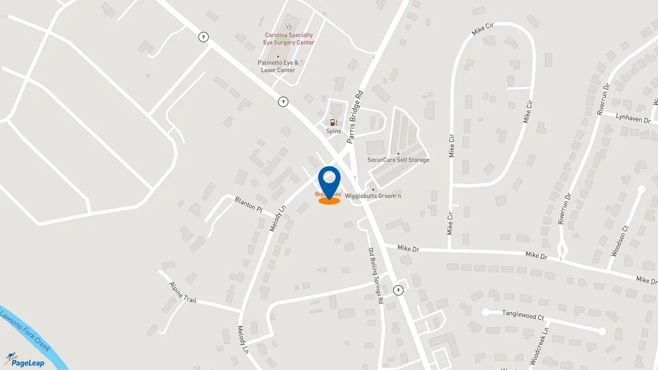 https://pageleap.com map showing location of Bojangles in Spartanburg.