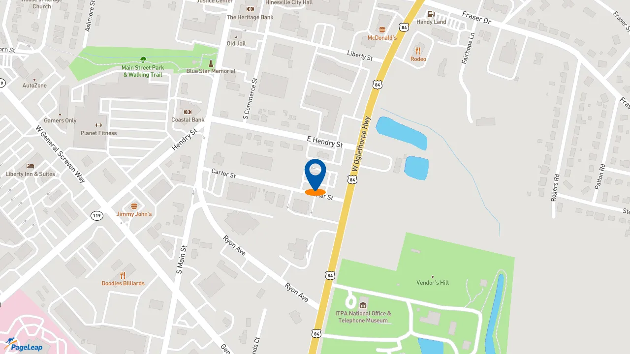 https://pageleap.com map showing location of Bojangles in Hinesville.
