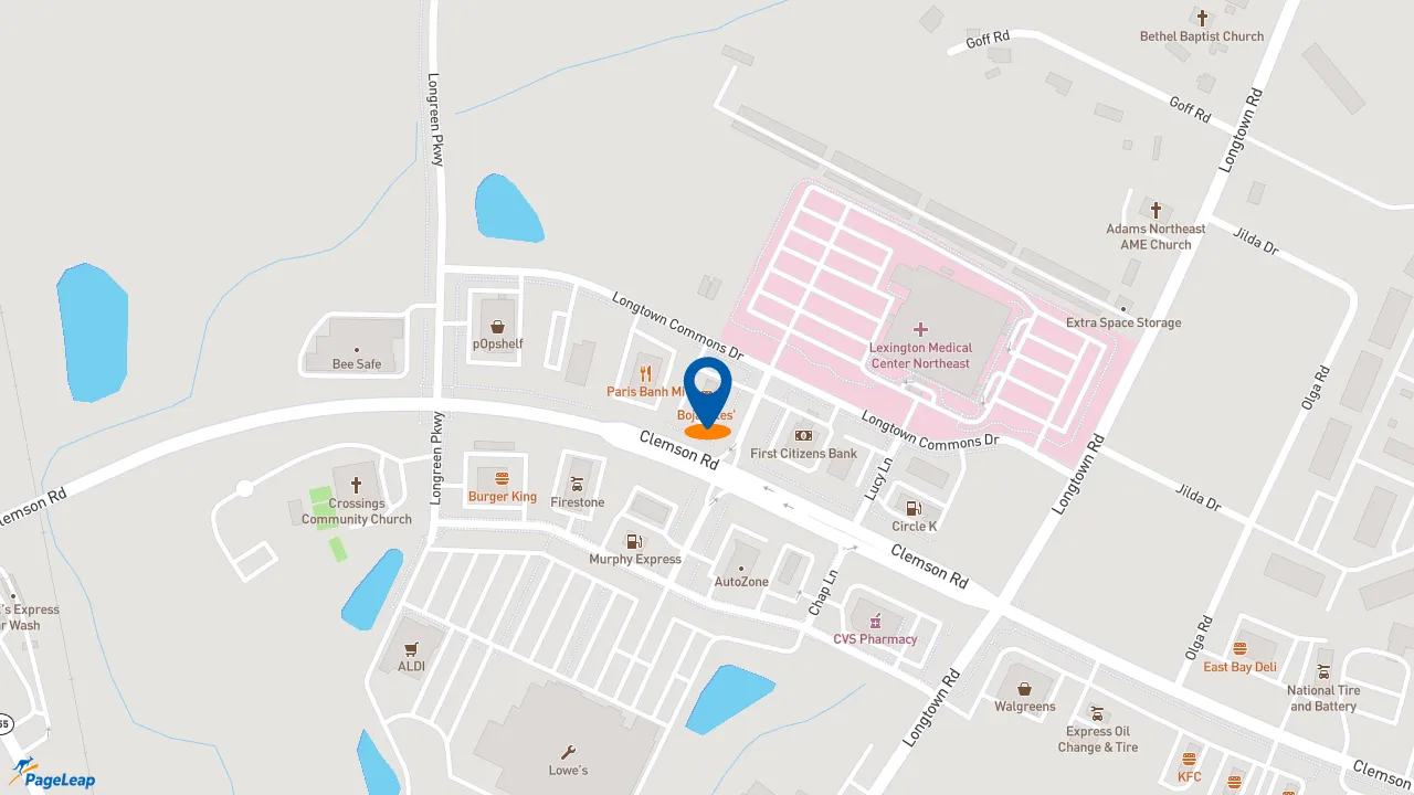 https://pageleap.com map showing location of Bojangles in Columbia.