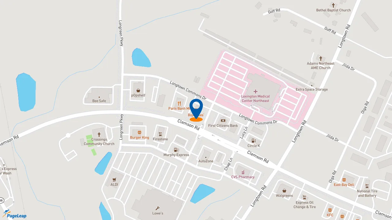 https://pageleap.com map showing location of Bojangles in Columbia.