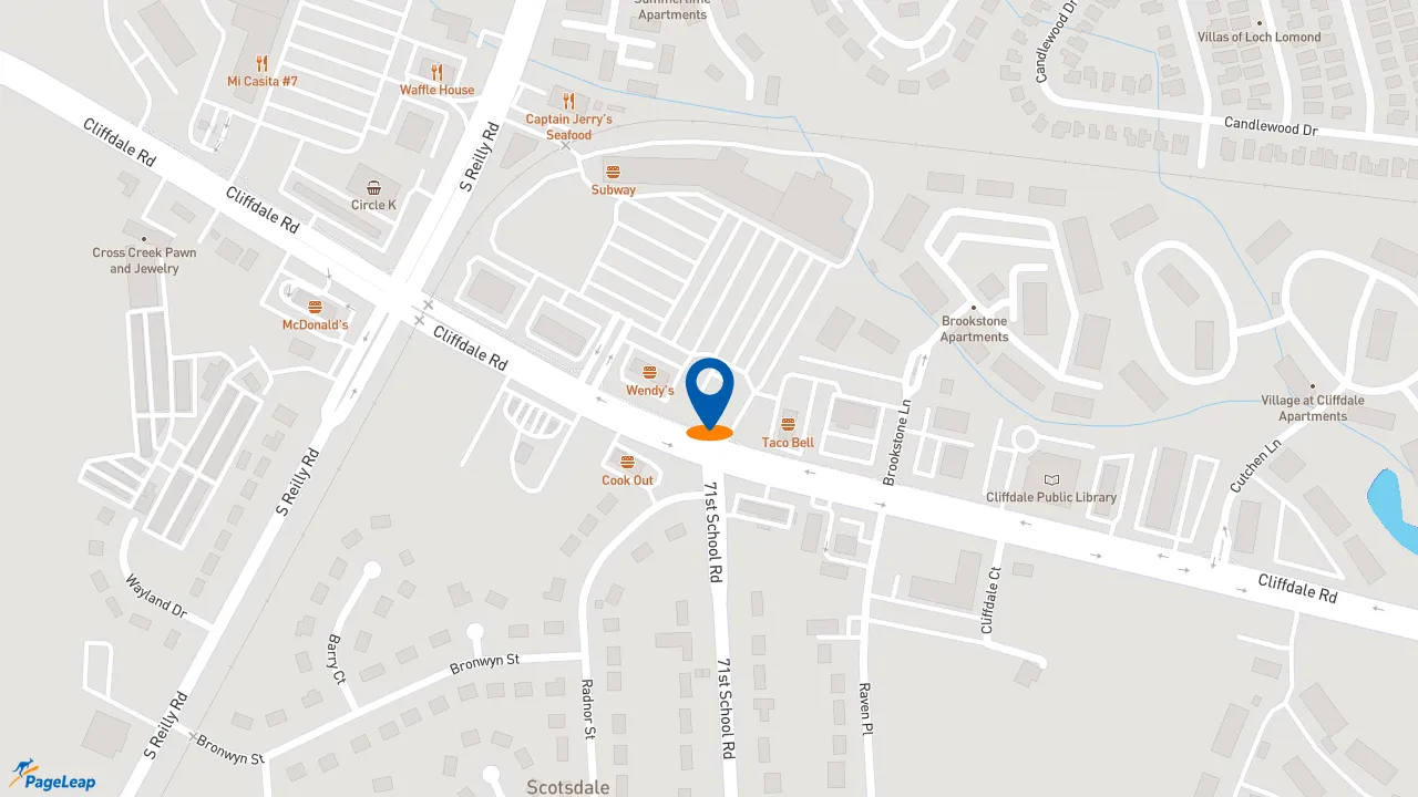 https://pageleap.com map showing location of Bojangles in Fayetteville.