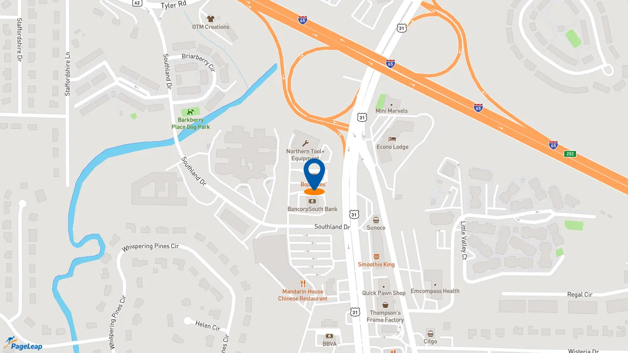https://pageleap.com map showing location of Bojangles - CLOSED in Hoover.