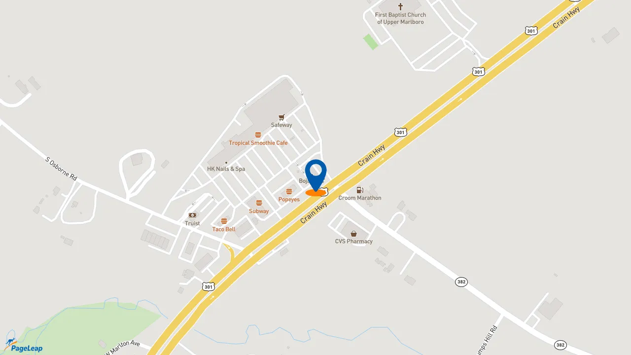 https://pageleap.com map showing location of Bojangles in Upper Marlboro.