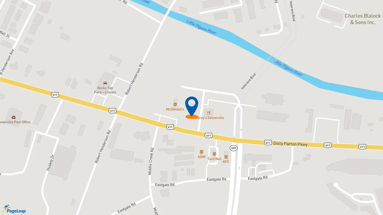 https://pageleap.com map showing location of Bojangles in Sevierville.