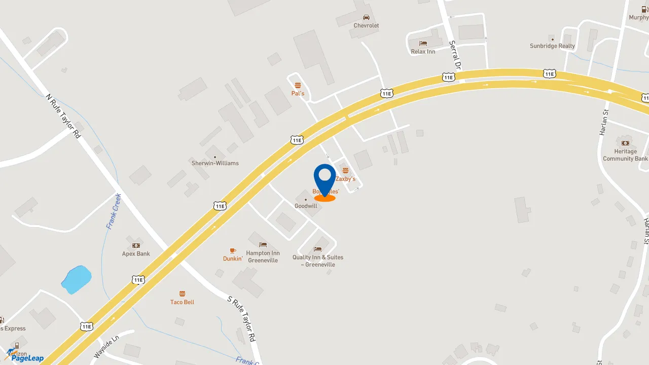 https://pageleap.com map showing location of Bojangles in Greeneville.