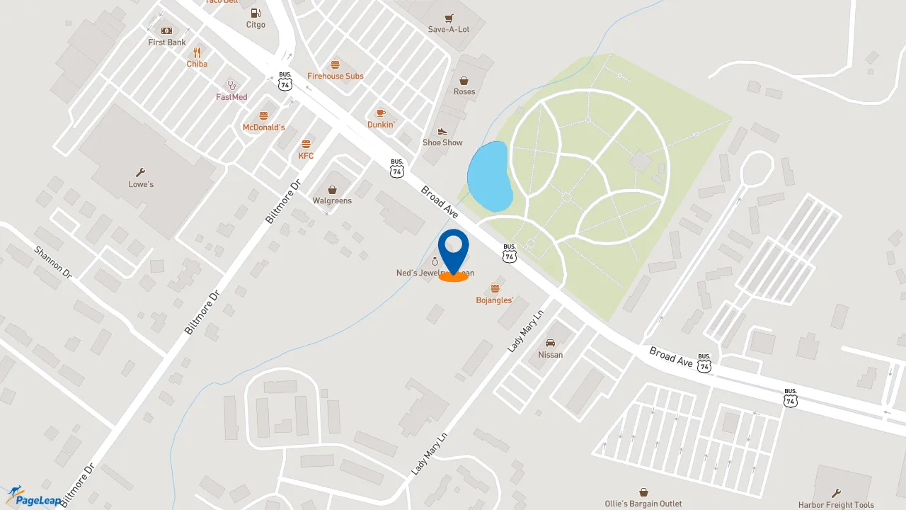 https://pageleap.com map showing location of Bojangles in Rockingham.
