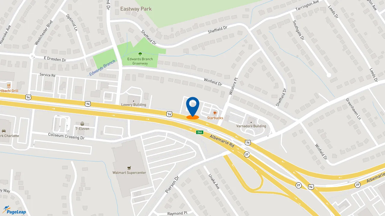 https://pageleap.com map showing location of Bojangles in Charlotte.