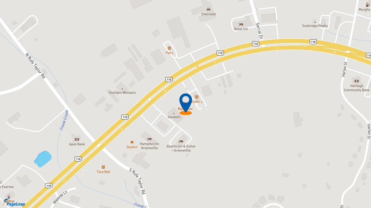 https://pageleap.com map showing location of Bojangles in Greeneville.