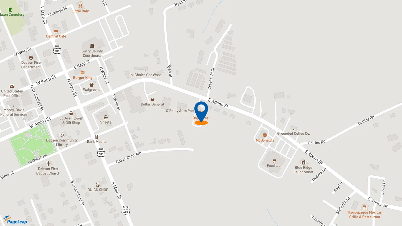 https://pageleap.com map showing location of Bojangles in Dobson.